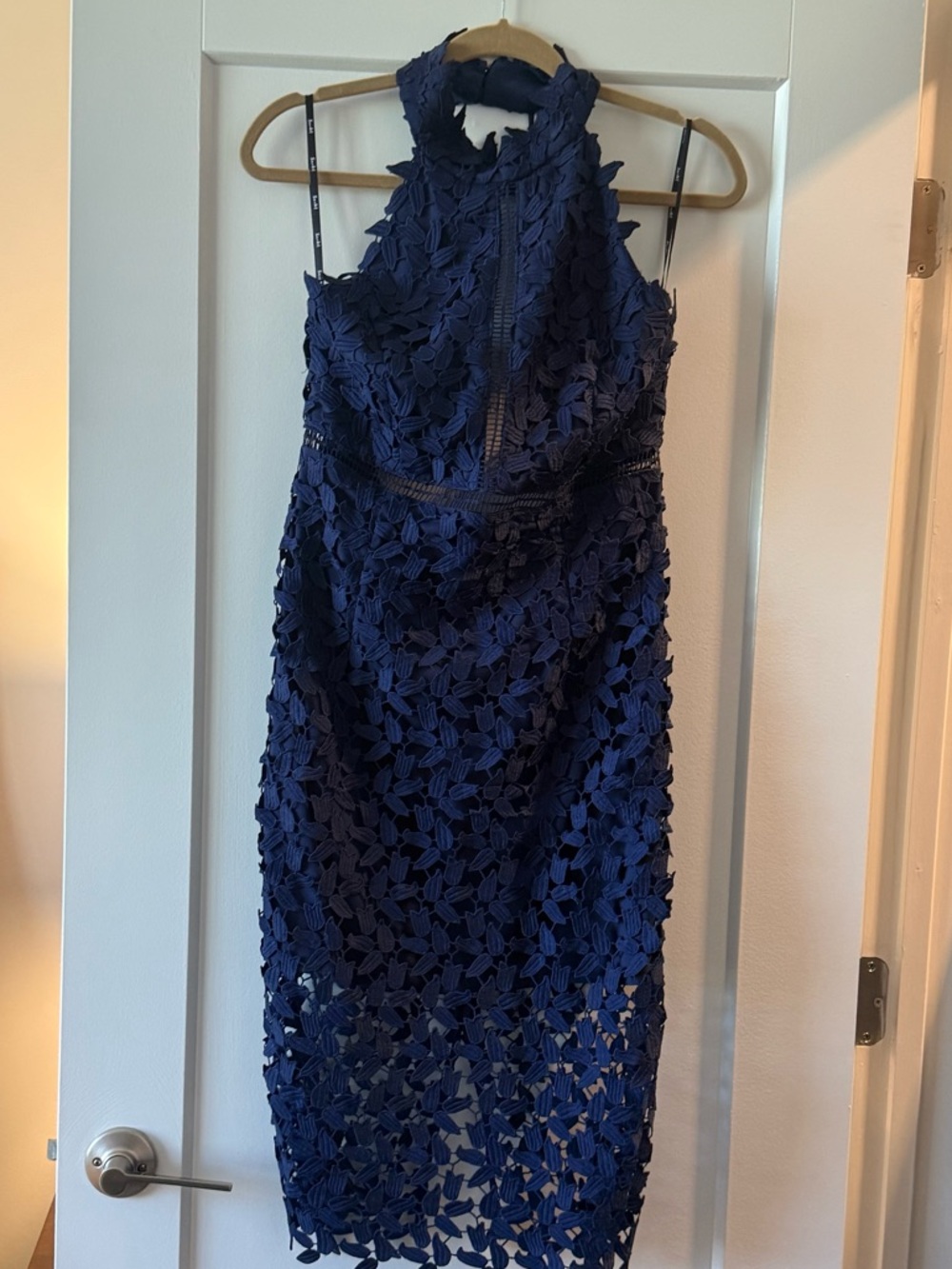 Bardot Navy Floral Lace High-Neck Midi Dress